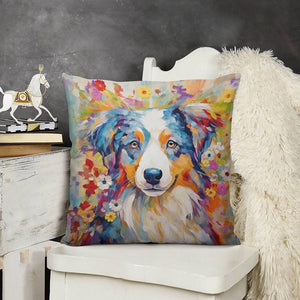 Floral Finesse Australian Shepherd Plush Pillow Case-Cushion Cover-Australian Shepherd, Dog Dad Gifts, Dog Mom Gifts, Home Decor, Pillows-3
