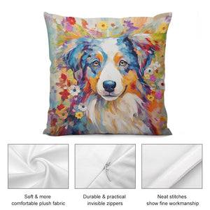 Floral Finesse Australian Shepherd Plush Pillow Case-Cushion Cover-Australian Shepherd, Dog Dad Gifts, Dog Mom Gifts, Home Decor, Pillows-5