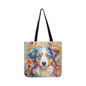 Floral Finesse Australian Shepherd Shopping Tote Bag-Accessories-Accessories, Australian Shepherd, Bags, Dog Dad Gifts, Dog Mom Gifts-White-ONESIZE-3