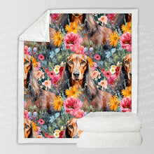 Load image into Gallery viewer, Floral Frolic Chocolate Dachshunds Soft Warm Fleece Blanket-Blanket-Blankets, Dachshund, Home Decor-10