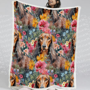 Floral Frolic Chocolate Dachshunds Soft Warm Fleece Blanket-Blanket-Blankets, Dachshund, Home Decor-11