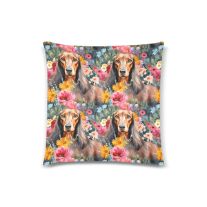 Floral Frolic Chocolate Dachshunds Throw Pillow Cover-Cushion Cover-Dachshund, Home Decor, Pillows-One Size-2