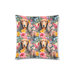 Floral Frolic Chocolate Dachshunds Throw Pillow Cover-Cushion Cover-Dachshund, Home Decor, Pillows-One Size-1