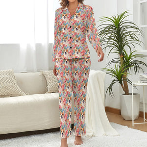 Floral Harmony Corgis and Blossoms Pajama Set for Women-Pajamas-Apparel, Corgi, Pajamas-3