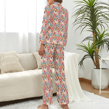Load image into Gallery viewer, Floral Harmony Corgis and Blossoms Pajama Set for Women-Pajamas-Apparel, Corgi, Pajamas-S-White-1