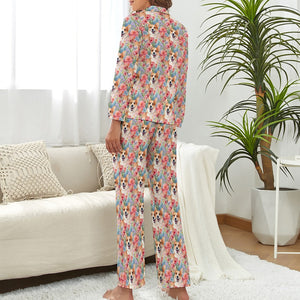 Floral Harmony Corgis and Blossoms Pajama Set for Women-Pajamas-Apparel, Corgi, Pajamas-S-White-1