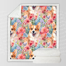 Load image into Gallery viewer, Floral Harmony Corgis and Blossoms Soft Warm Fleece Blanket-Blanket-Blankets, Corgi, Home Decor-10