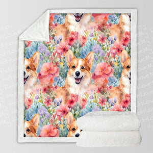 Floral Harmony Corgis and Blossoms Soft Warm Fleece Blanket-Blanket-Blankets, Corgi, Home Decor-10