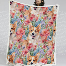 Load image into Gallery viewer, Floral Harmony Corgis and Blossoms Soft Warm Fleece Blanket-Blanket-Blankets, Corgi, Home Decor-12