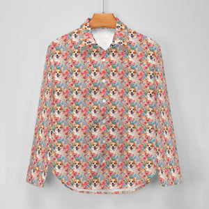 Floral Harmony Corgis and Blossoms Women's Shirt-10