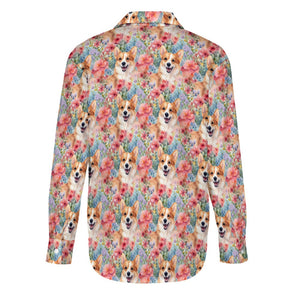 Floral Harmony Corgis and Blossoms Women's Shirt-2