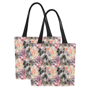 Floral Harmony Schnauzer Splendor Large Canvas Tote Bags - Set of 2-Accessories-Accessories, Bags, Schnauzer-Four Schnauzers-Set of 2-2