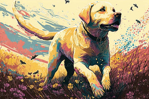 Floral Kaleidoscope Yellow Labrador Wall Art Poster-Art-Dog Art, Home Decor, Labrador, Poster-Light Canvas-Tiny - 8x10"-1