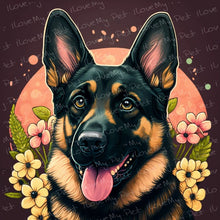 Load image into Gallery viewer, Floral Kawaii German Shepherd Wall Art Poster-Art-Dog Art, German Shepherd, Home Decor, Poster-1