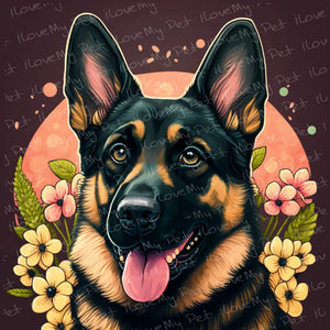 Floral Kawaii German Shepherd Wall Art Poster-Art-Dog Art, German Shepherd, Home Decor, Poster-1