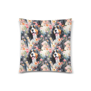 Floral Majesty Bernese Mountain Dog Throw Pillow Cover-Cushion Cover-Bernese Mountain Dog, Home Decor, Pillows-One Size-2