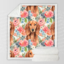 Load image into Gallery viewer, Floral Meadow Red Dachshunds Soft Warm Fleece Blanket-Blanket-Blankets, Dachshund, Home Decor-10