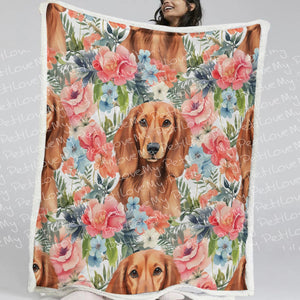 Floral Meadow Red Dachshunds Soft Warm Fleece Blanket-Blanket-Blankets, Dachshund, Home Decor-2