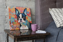 Load image into Gallery viewer, Floral Mosaic Boston Terrier Framed Wall Art Poster-Art-Boston Terrier, Dog Art, Home Decor, Poster-Framed Light Canvas-Small - 8x8&quot;-1