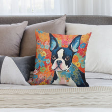 Load image into Gallery viewer, Floral Mosaic Boston Terrier Plush Pillow Case-Cushion Cover-Boston Terrier, Dog Dad Gifts, Dog Mom Gifts, Home Decor, Pillows-2
