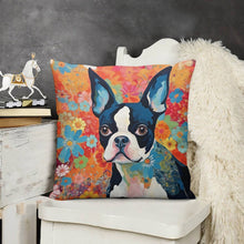 Load image into Gallery viewer, Floral Mosaic Boston Terrier Plush Pillow Case-Cushion Cover-Boston Terrier, Dog Dad Gifts, Dog Mom Gifts, Home Decor, Pillows-3