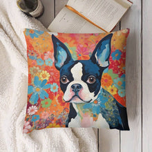 Load image into Gallery viewer, Floral Mosaic Boston Terrier Plush Pillow Case-Cushion Cover-Boston Terrier, Dog Dad Gifts, Dog Mom Gifts, Home Decor, Pillows-4