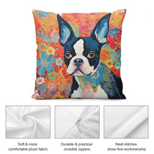 Load image into Gallery viewer, Floral Mosaic Boston Terrier Plush Pillow Case-Cushion Cover-Boston Terrier, Dog Dad Gifts, Dog Mom Gifts, Home Decor, Pillows-5