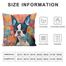 Load image into Gallery viewer, Floral Mosaic Boston Terrier Plush Pillow Case-Cushion Cover-Boston Terrier, Dog Dad Gifts, Dog Mom Gifts, Home Decor, Pillows-6
