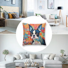 Load image into Gallery viewer, Floral Mosaic Boston Terrier Plush Pillow Case-Cushion Cover-Boston Terrier, Dog Dad Gifts, Dog Mom Gifts, Home Decor, Pillows-8