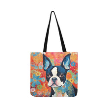 Load image into Gallery viewer, Floral Mosaic Boston Terrier Shopping Tote Bag-Accessories-Accessories, Bags, Boston Terrier, Dog Dad Gifts, Dog Mom Gifts-ONESIZE-2