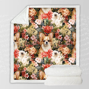 Floral Paradise Fawn and White Chihuahua Soft Warm Fleece Blanket-Blanket-Blankets, Chihuahua, Home Decor-10