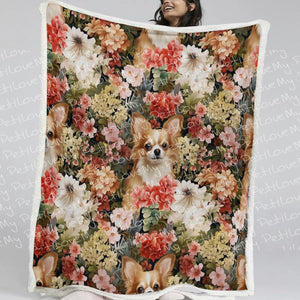 Floral Paradise Fawn and White Chihuahua Soft Warm Fleece Blanket-Blanket-Blankets, Chihuahua, Home Decor-12