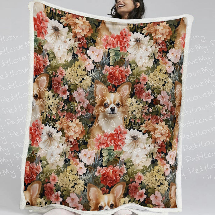 Floral Paradise Fawn and White Chihuahua Soft Warm Fleece Blanket-Blanket-Blankets, Chihuahua, Home Decor-Small-1