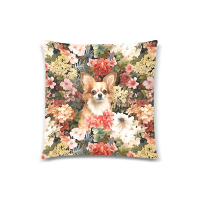 Floral Paradise Fawn White Chihuahua Throw Pillow Covers-Cushion Cover-Chihuahua, Home Decor, Pillows-One Chihuahua-1