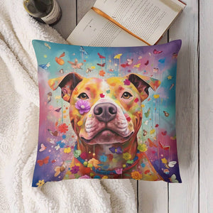 Floral Resonance Pit Bull Plush Pillow Case-Cushion Cover-Dog Dad Gifts, Dog Mom Gifts, Home Decor, Pillows, Pit Bull-4