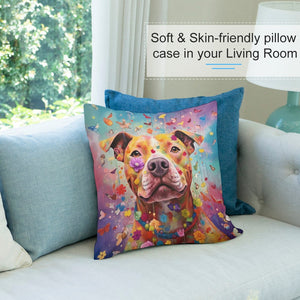 Floral Resonance Pit Bull Plush Pillow Case-Cushion Cover-Dog Dad Gifts, Dog Mom Gifts, Home Decor, Pillows, Pit Bull-7