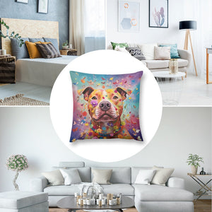 Floral Resonance Pit Bull Plush Pillow Case-Cushion Cover-Dog Dad Gifts, Dog Mom Gifts, Home Decor, Pillows, Pit Bull-8