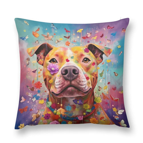 Floral Resonance Pit Bull Plush Pillow Case-Cushion Cover-Dog Dad Gifts, Dog Mom Gifts, Home Decor, Pillows, Pit Bull-12 