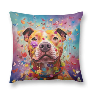 Floral Resonance Pit Bull Plush Pillow Case-Cushion Cover-Dog Dad Gifts, Dog Mom Gifts, Home Decor, Pillows, Pit Bull-12 "×12 "-1