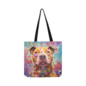 Floral Resonance Pit Bull Special Lightweight Shopping Tote Bag-Accessories-Accessories, Bags, Dog Dad Gifts, Dog Mom Gifts, Pit Bull-White-ONESIZE-2