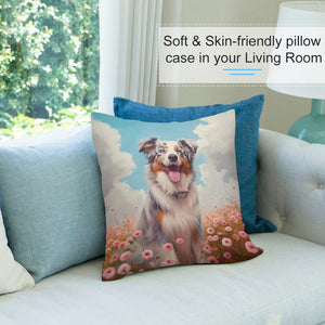 Floral Reverie Australian Shepherd Plush Pillow Case-Cushion Cover-Australian Shepherd, Dog Dad Gifts, Dog Mom Gifts, Home Decor, Pillows-7