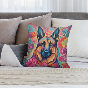 Floral Reverie German Shepherd Plush Pillow Case-Cushion Cover-Dog Dad Gifts, Dog Mom Gifts, German Shepherd, Home Decor, Pillows-2
