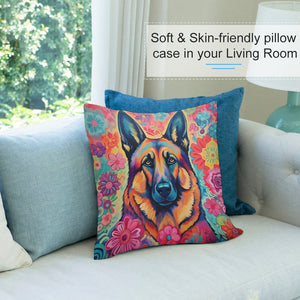 Floral Reverie German Shepherd Plush Pillow Case-Cushion Cover-Dog Dad Gifts, Dog Mom Gifts, German Shepherd, Home Decor, Pillows-7
