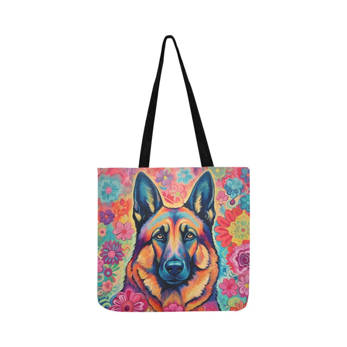 Floral Reverie German Shepherd Shopping Tote Bag-Accessories-Accessories, Bags, Dog Dad Gifts, Dog Mom Gifts, German Shepherd-ONESIZE-1