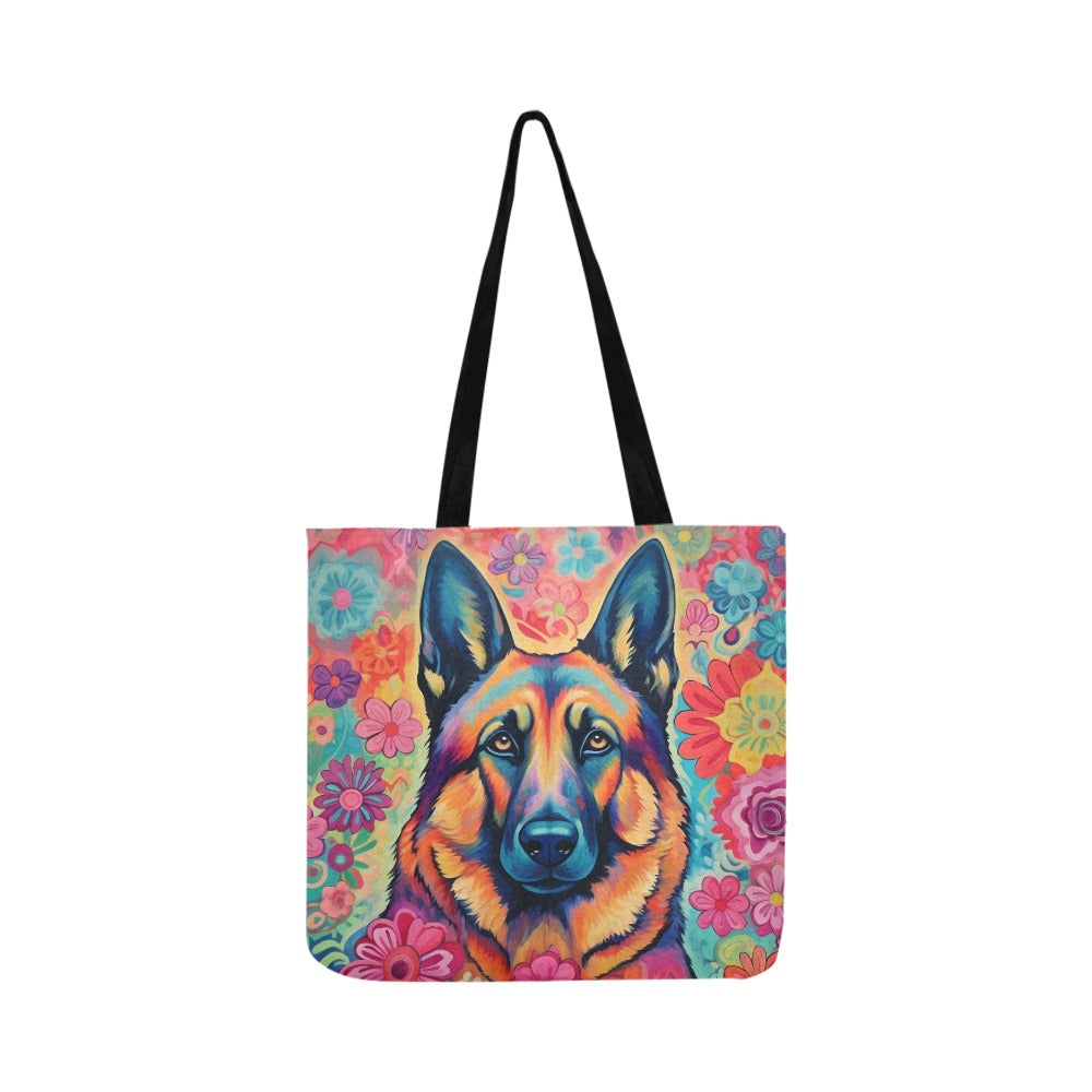 Floral Reverie German Shepherd Shopping Tote Bag-Accessories-Accessories, Bags, Dog Dad Gifts, Dog Mom Gifts, German Shepherd-ONESIZE-1