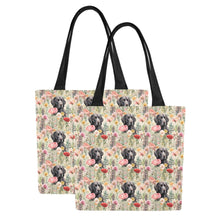 Load image into Gallery viewer, Floral Serenity Black Labradors Large Canvas Tote Bags - Set of 2-Accessories-Accessories, Bags, Black Labrador, Labrador-13