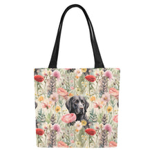 Load image into Gallery viewer, Floral Serenity Black Labradors Large Canvas Tote Bags - Set of 2-Accessories-Accessories, Bags, Black Labrador, Labrador-White-ONESIZE-1