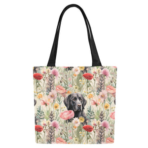 Floral Serenity Black Labradors Large Canvas Tote Bags - Set of 2-Accessories-Accessories, Bags, Black Labrador, Labrador-White-ONESIZE-1