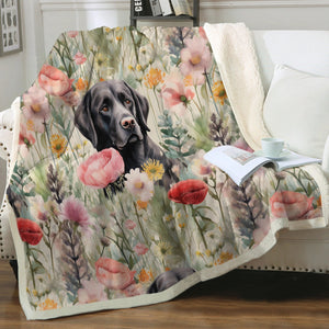 Floral Serenity Black Labradors Soft Warm Fleece Blanket-Blanket-Black Labrador, Blankets, Home Decor, Labrador-2