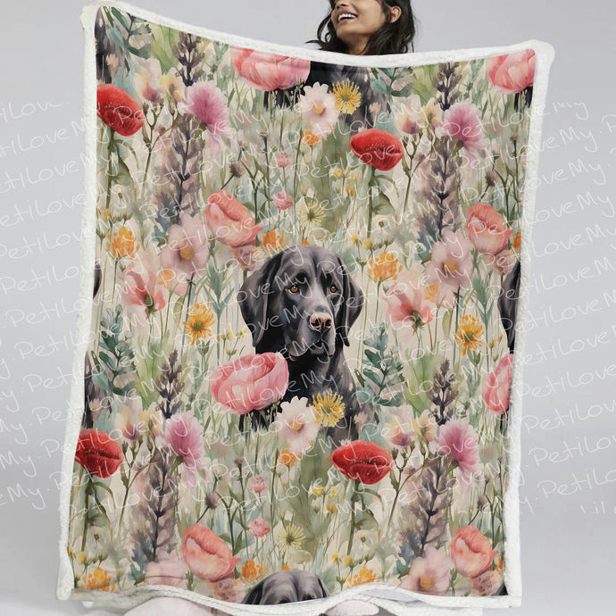 Floral Serenity Black Labradors Soft Warm Fleece Blanket-Blanket-Black Labrador, Blankets, Home Decor, Labrador-Small-1